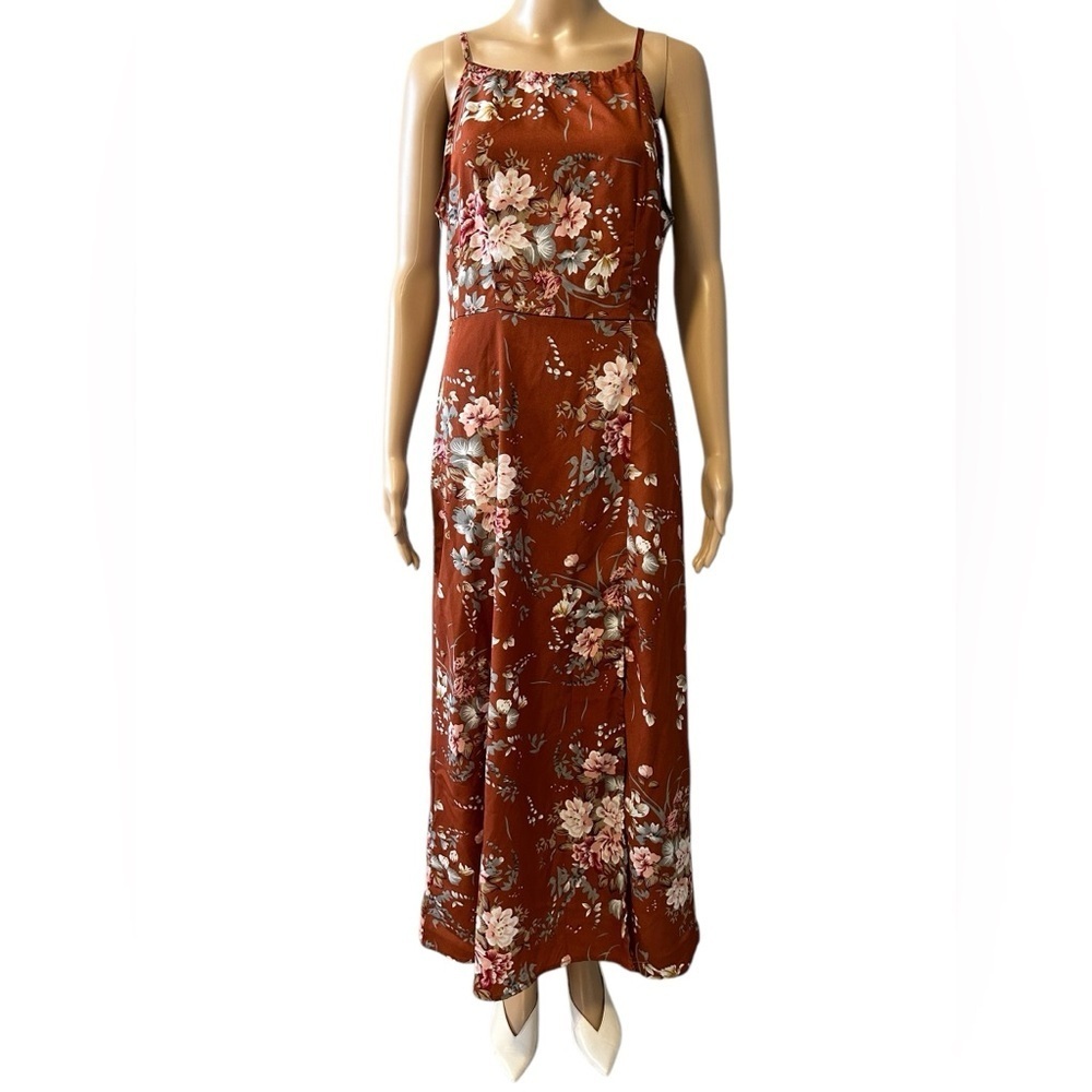 Floral Sleeveless Maxi Dress - Brown